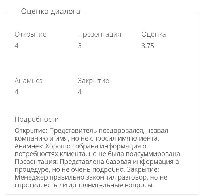 AI Ringostat, Оценка за каждый этап диалога и ошибки сотрудника