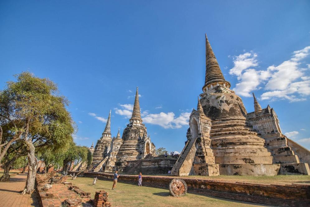 A group of pagodas with trees and blue sky

Description automatically generated