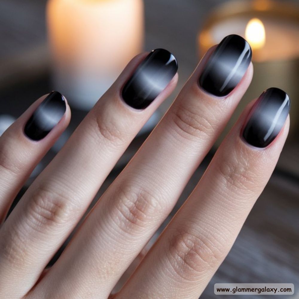 Korean fall nails having Dramatic Black Ombre
