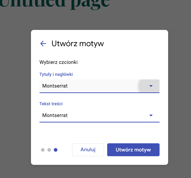 Tworzenie witryny z Google Sites. Wybór czcionki