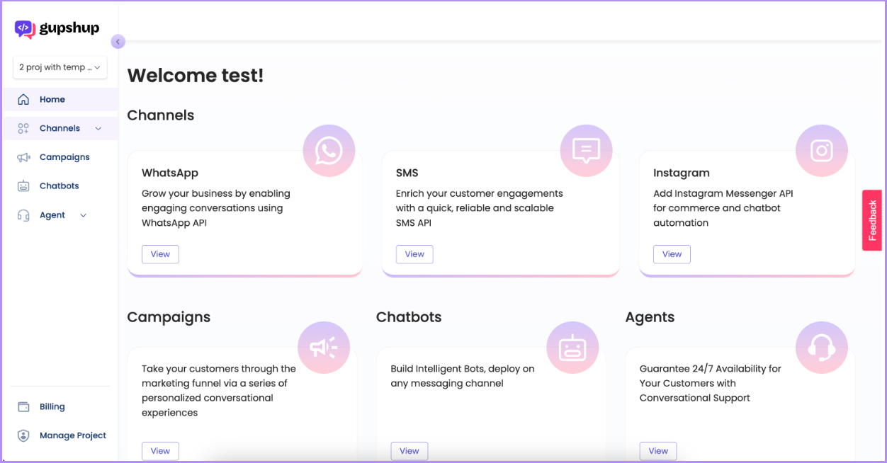 WATI dashboard showing its features