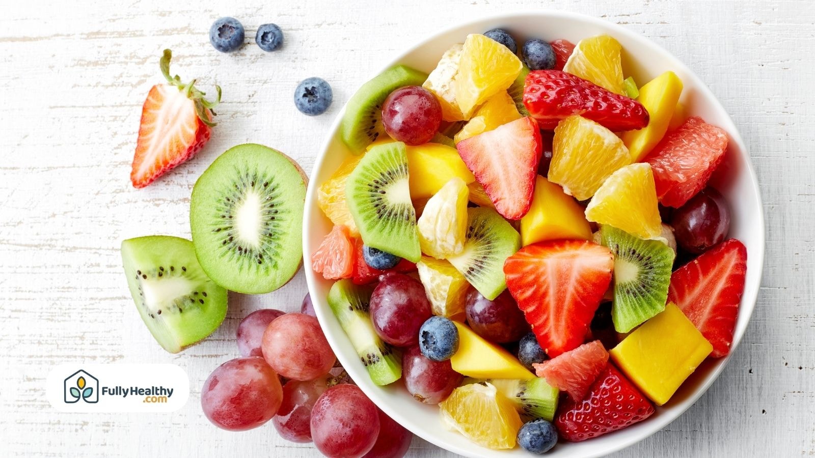 Colorful mixed fruit salad bowl