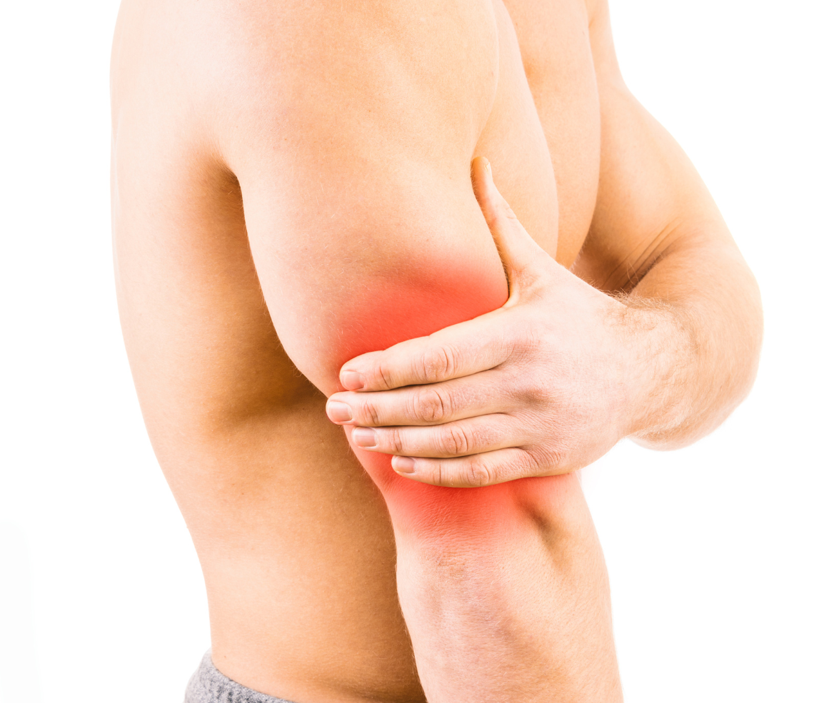 Man with tricep pain and inflammation.