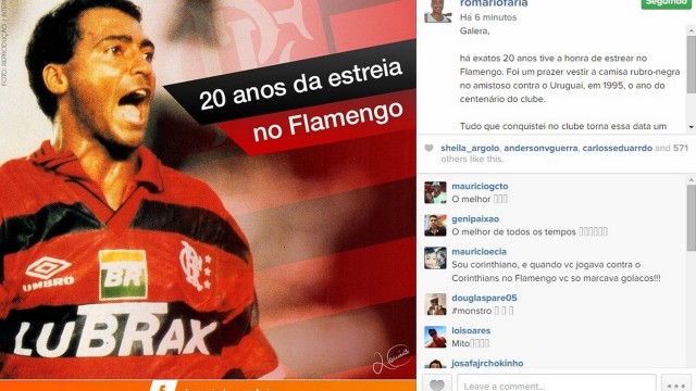 Montagem de foto do Romário no Flamengo com prints de redes sociais