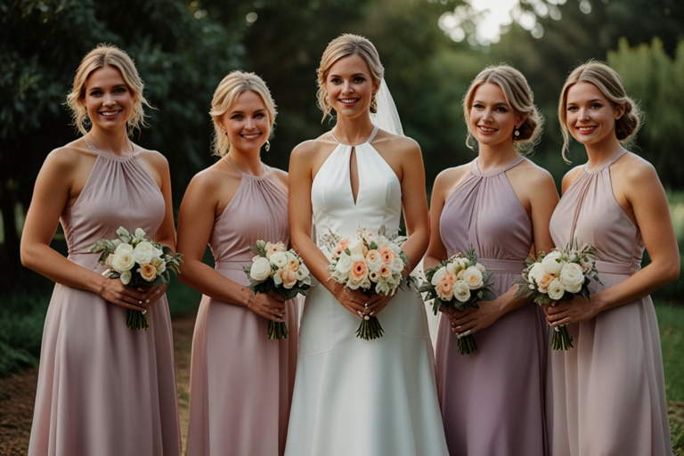 Halter Chiffon Long Bridesmaid Dresses with Slit A-Line