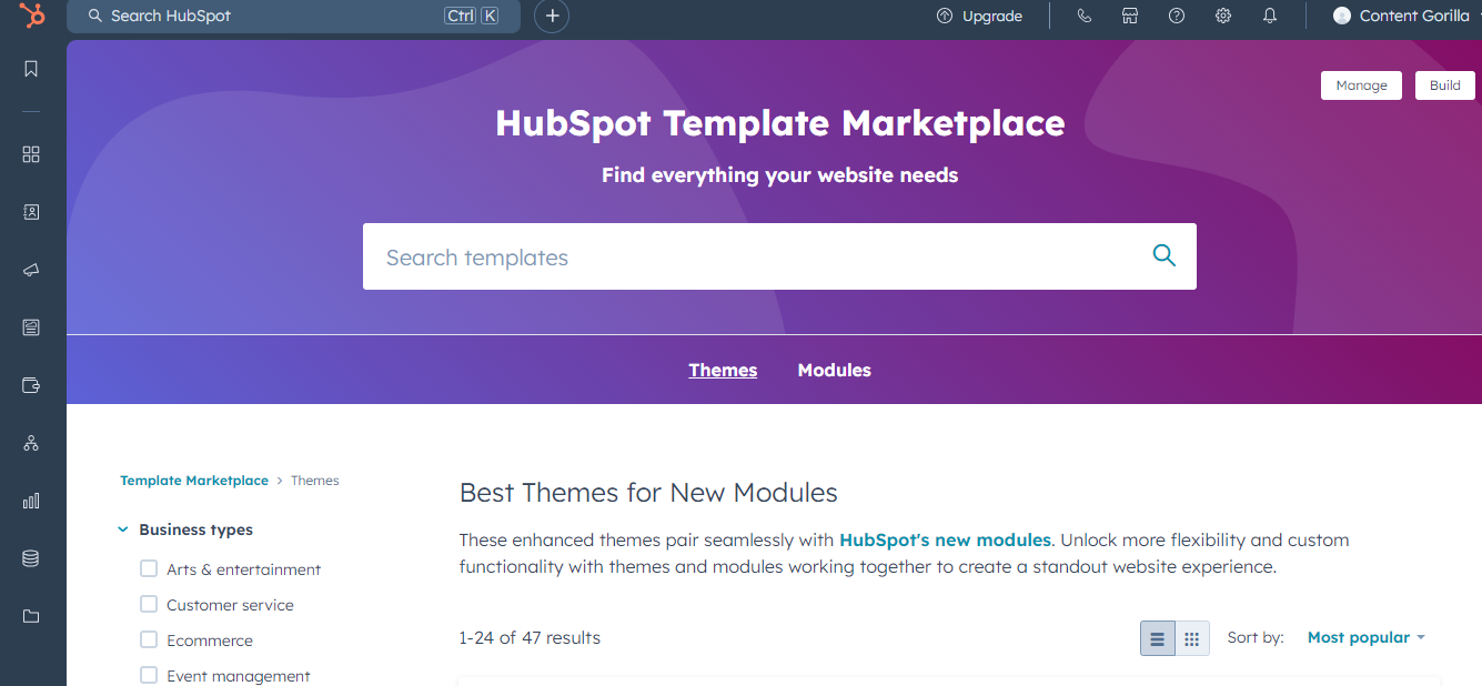 HubSpot template Marketplace screenshot