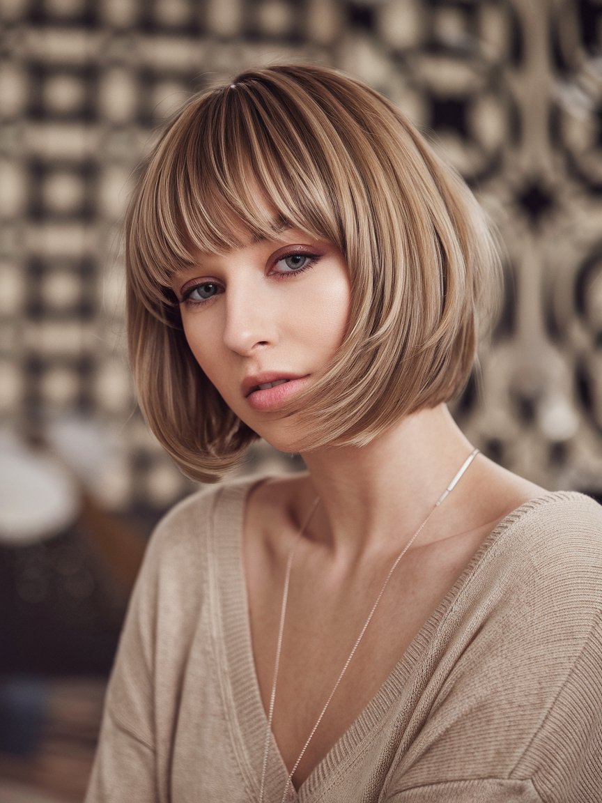 15. Short Bob with Blunt Bangs