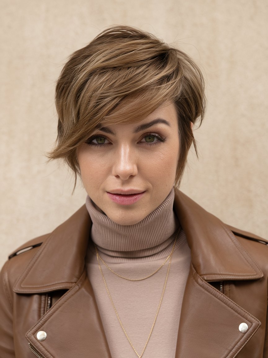 17. Layered Pixie with Side Bangs