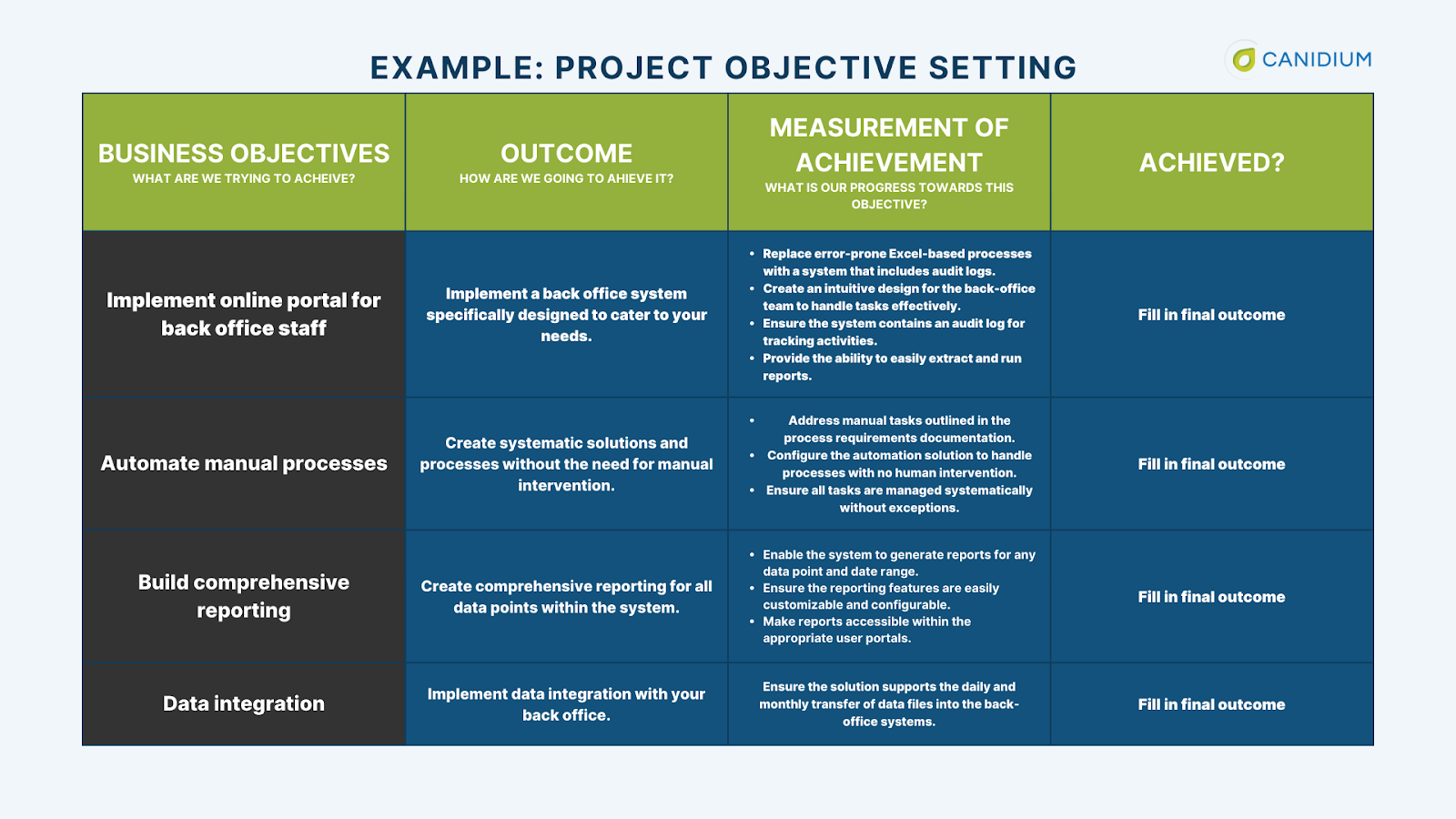 Distribution management software project objective setting