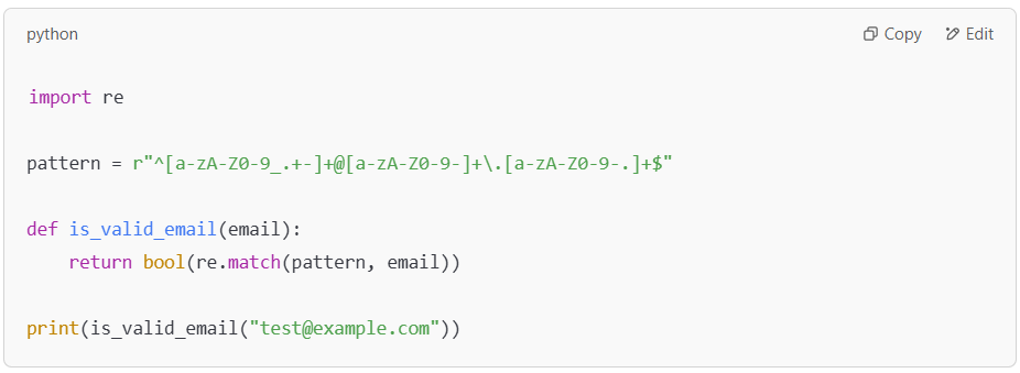 Regex pattern for validating emails.