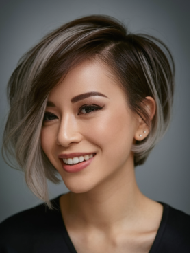 A women with asymmetrical cut hair style. 
