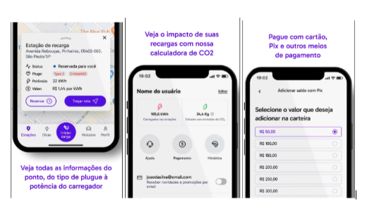 celulares com o app do planejador de viagens tupi