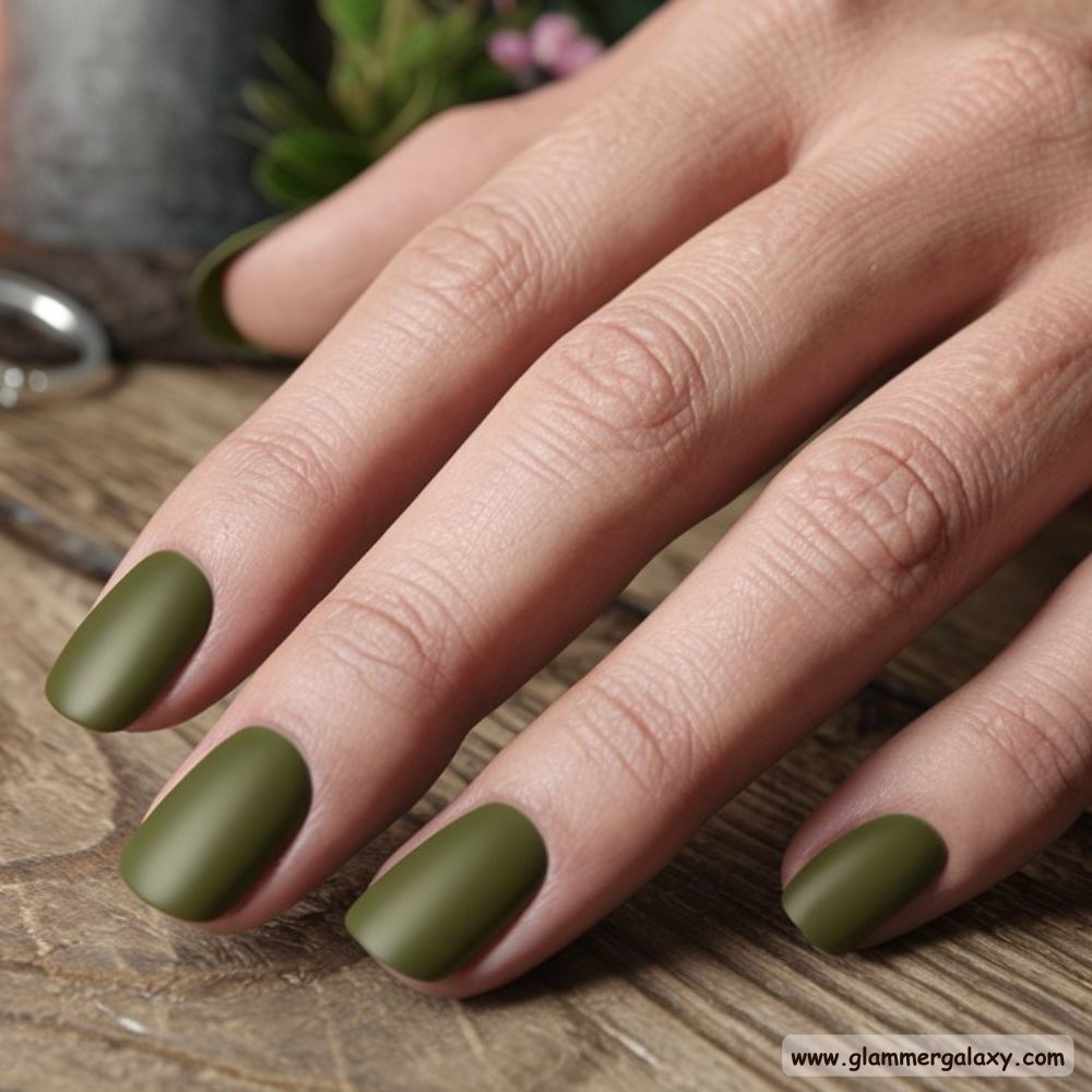 Olive green nails with Solid Olive Green: A Classic Choice