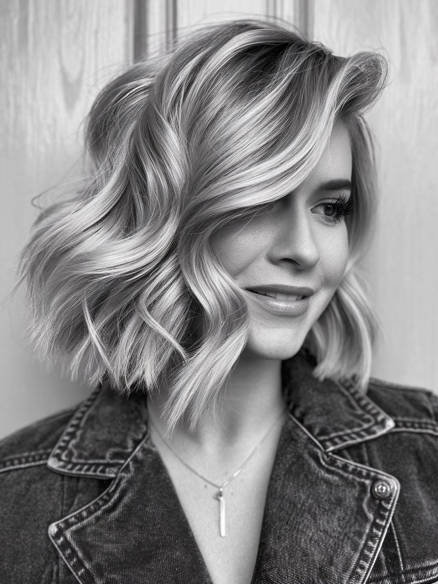 35. Side-Parted Angled Bob with Polished Waves