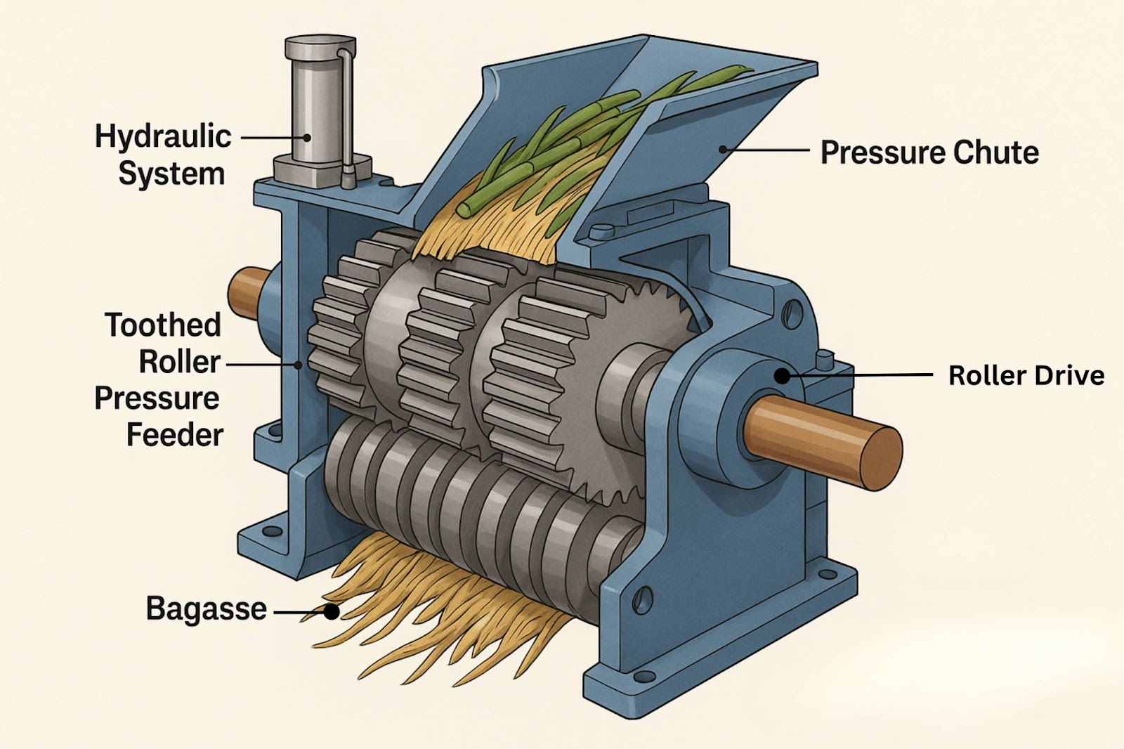 Design and Parts of Sugar Mill Toothed Roller Pressure Feeders