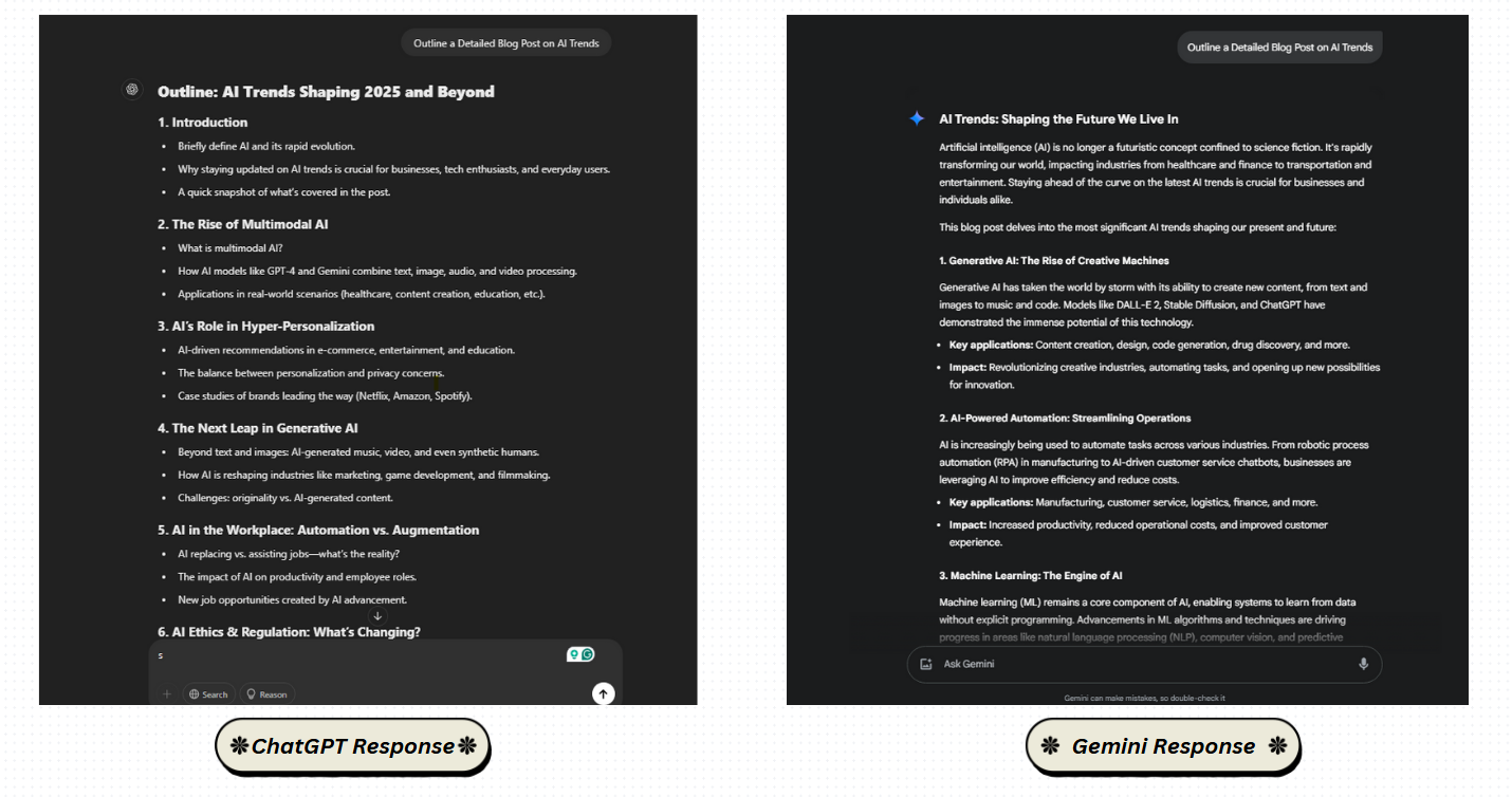 Gemini vs. ChatGPT comparison by prompting use case #1