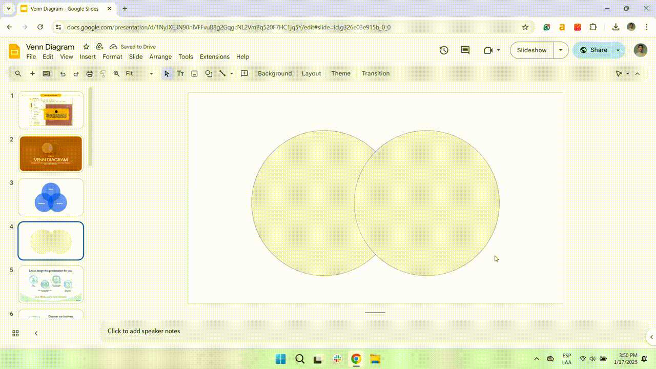 How to change the color of a Google Slides Venn diagram