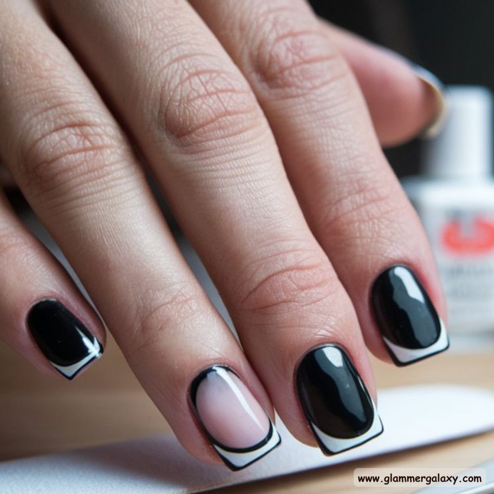 Black Fall Nails having Reverse French Flair
