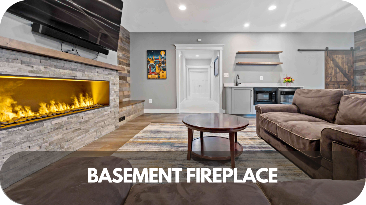 Create a cozy, inviting atmosphere in your basement with a stylish 2025 fireplace design.