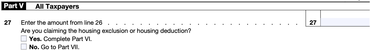 A screenshot of Part V: All Taxpayers on Form 2555