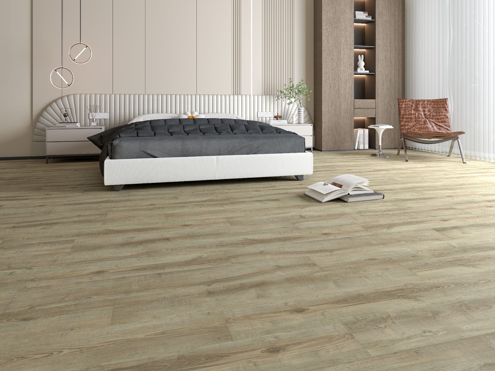A person lays PVC flooring over existing tile, smoothing out any wrinkles or air bubbles for a seamless finish