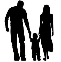 This contains an image of a silhouette of a man and woman holding hands with a small child in front of them