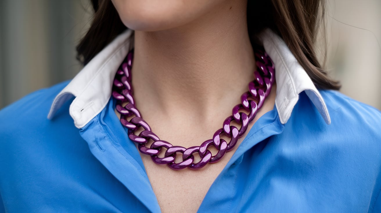 J Crew Raspberry Purple Enamel Link Strand Necklace
