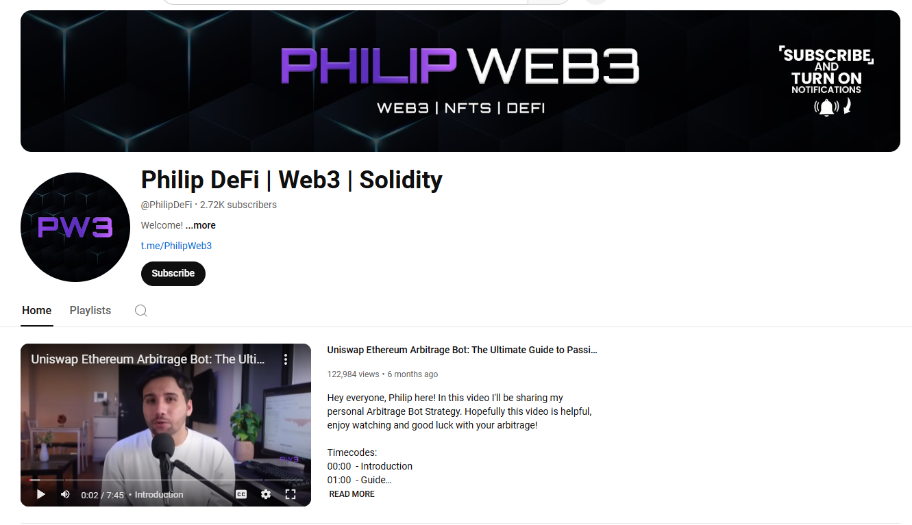 Jackson promotes the Ethereum arbitrage bot from Philip DeFi's YouTube account. 