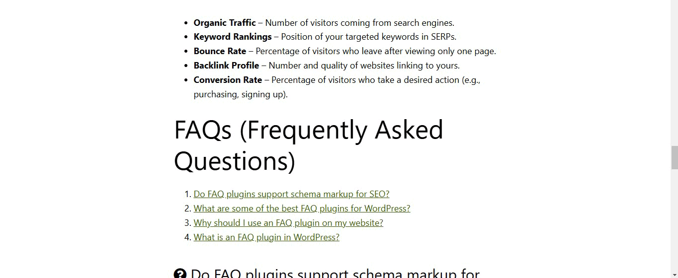 FAQ Example Using Quick and Easy FAQ Plugin