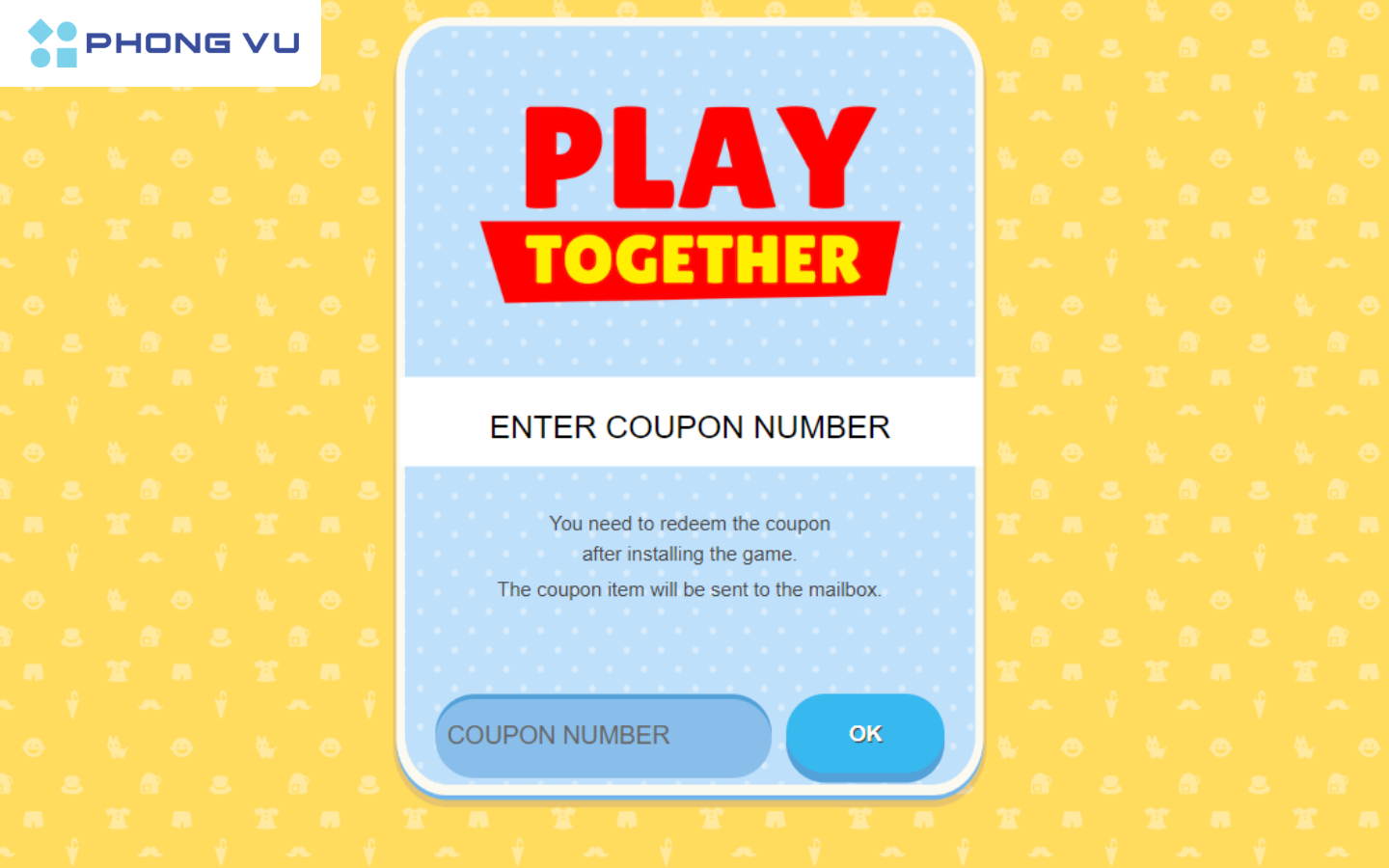 Nhập code game vào ô coupon number