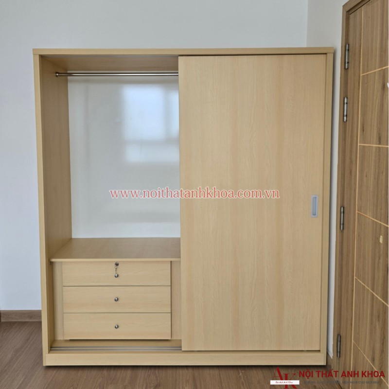 Tủ quần áo cửa lùa gỗ mdf và các ngăn bên trong