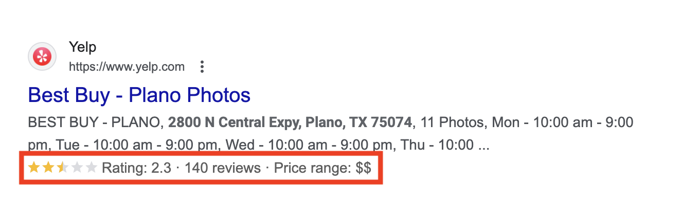 Local business schema markup in google search results