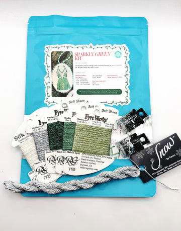 beginner needlepoint kit - design titled sparkle green dress