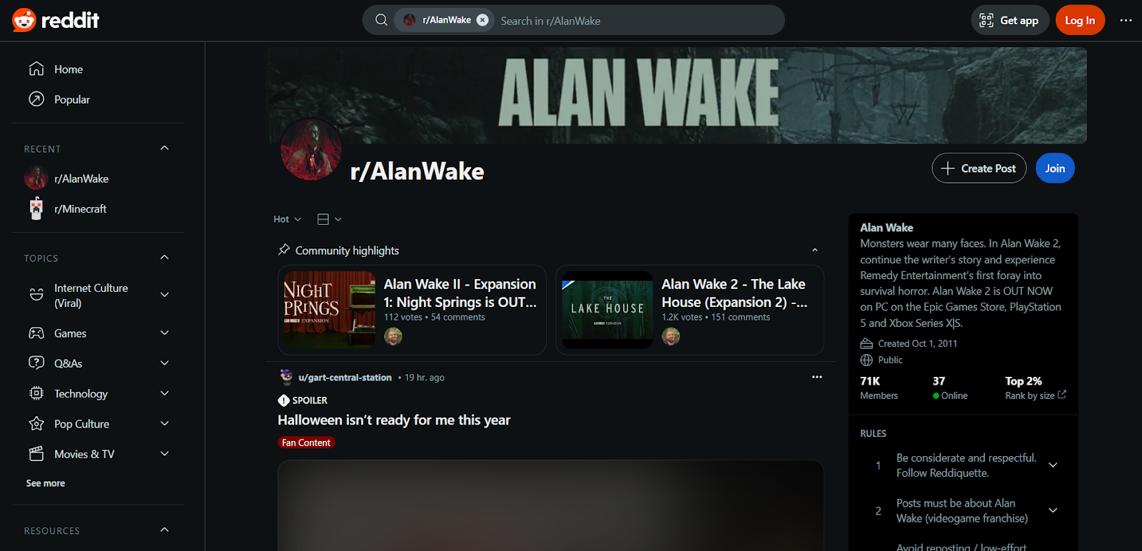 alan wake subreddit