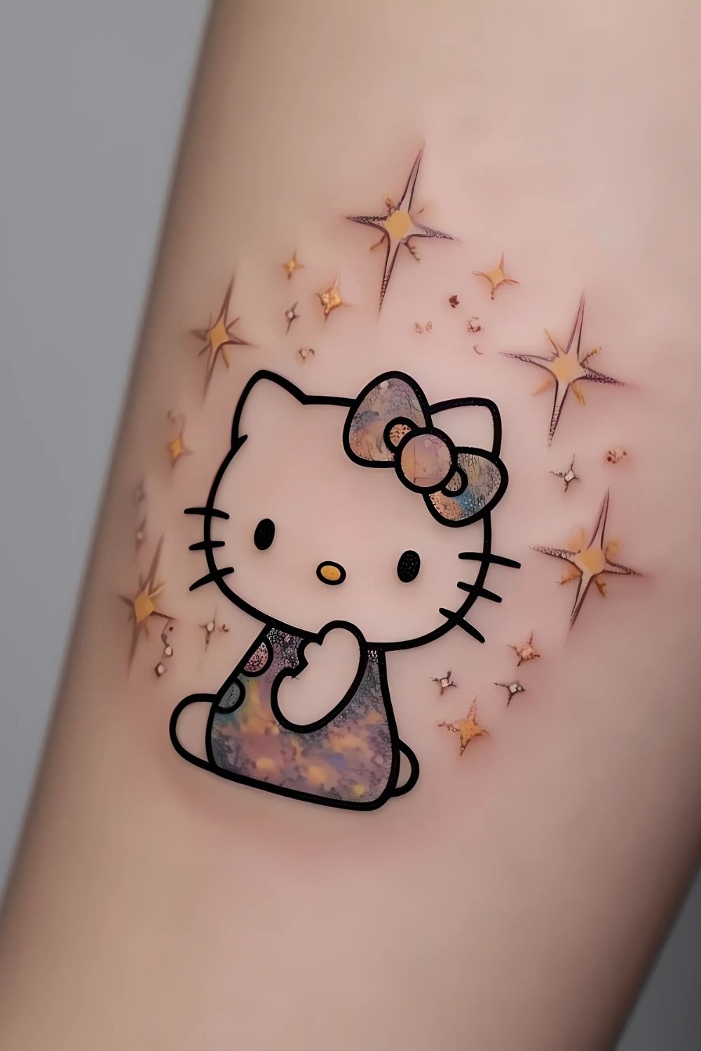 Hello Kitty with Sparkling Stars Tattoo