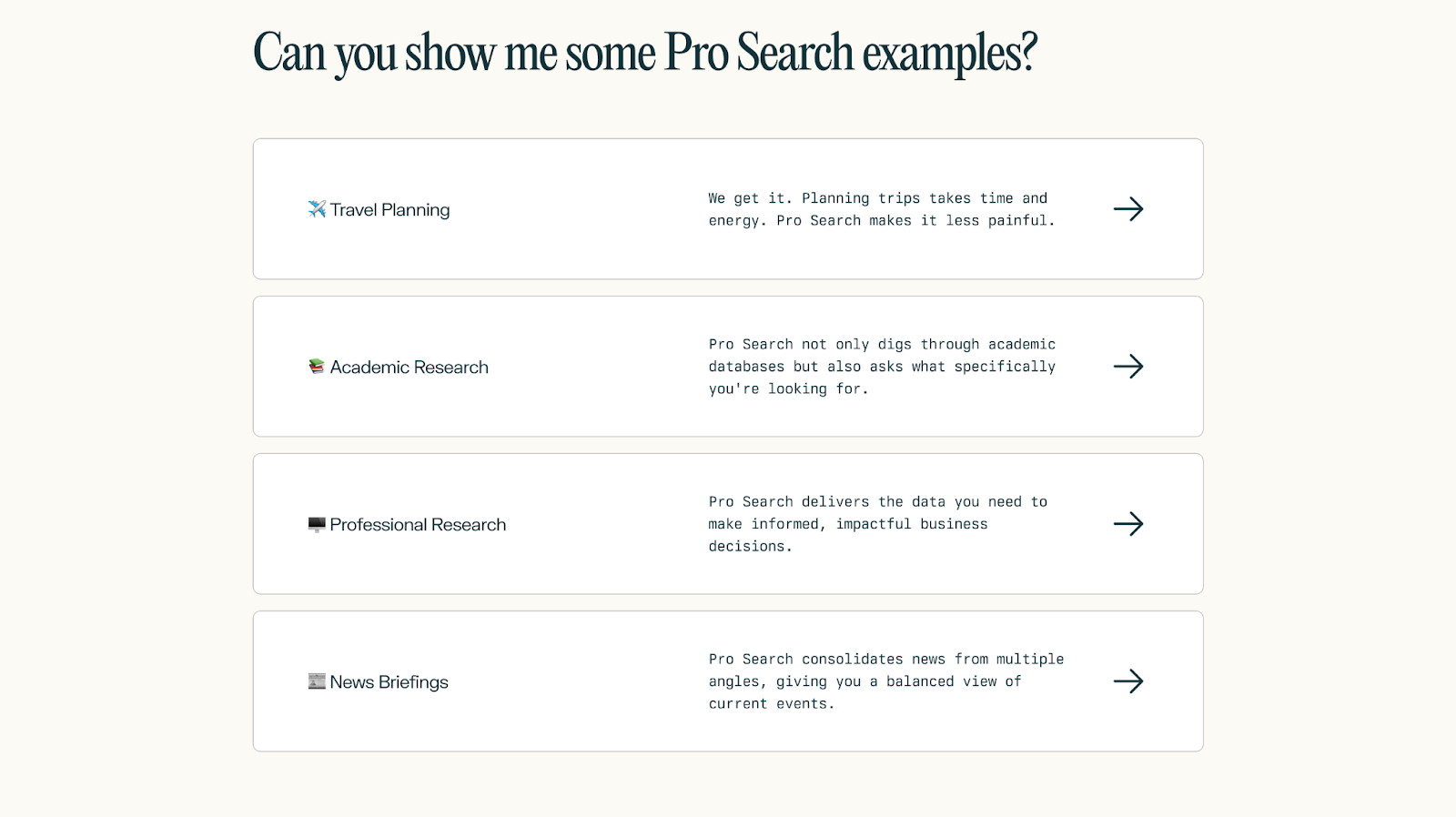 Perplexity AI's Pro Search feature demonstrating conversational search results