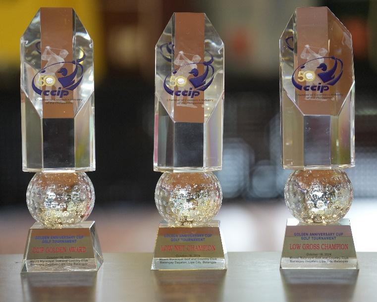 Golden Anniversary Cup trophies awarded at the Chamber of Cosmetics Industry of the Philippines 