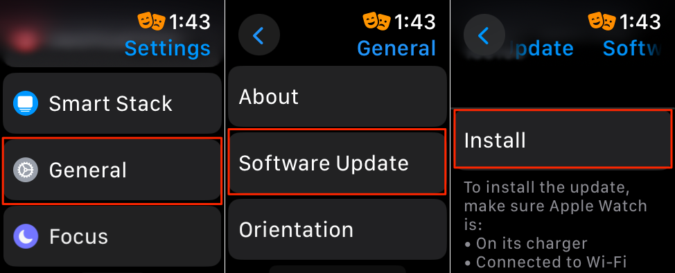 Steps to install software update on an Apple Watch