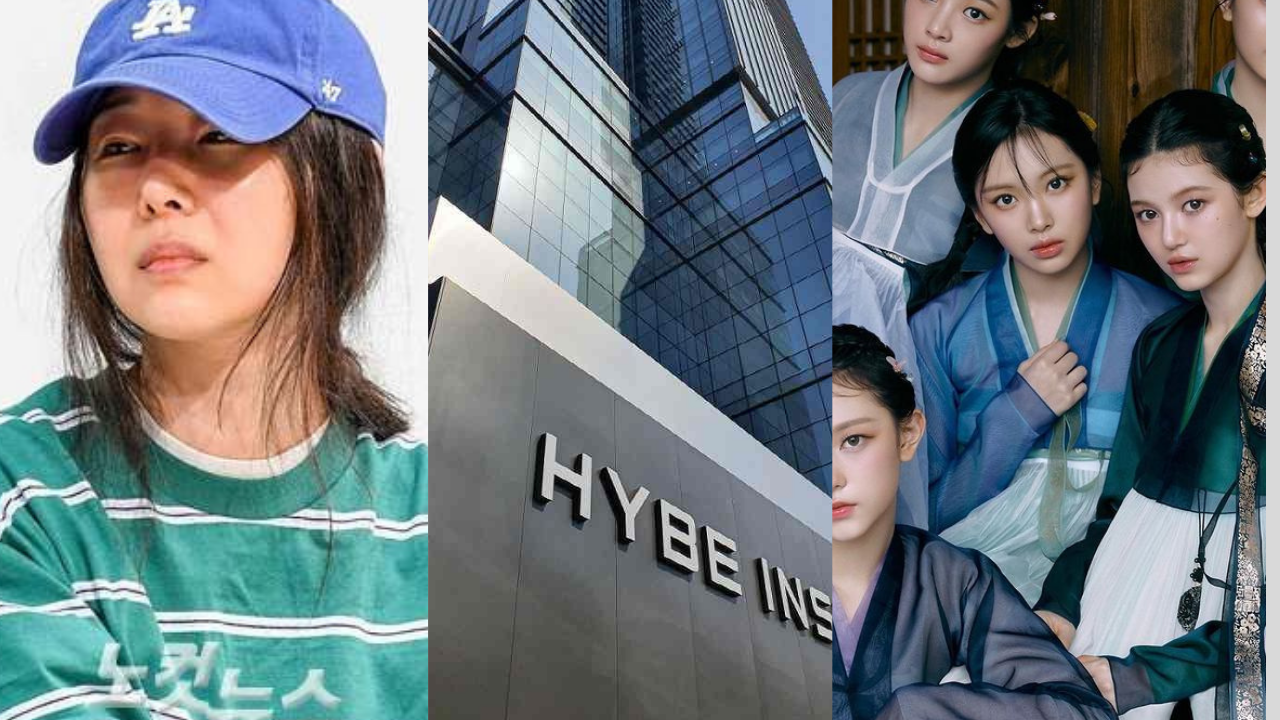 This contains an image of NewJeans girls, HYBE's and Kim Hee Jin