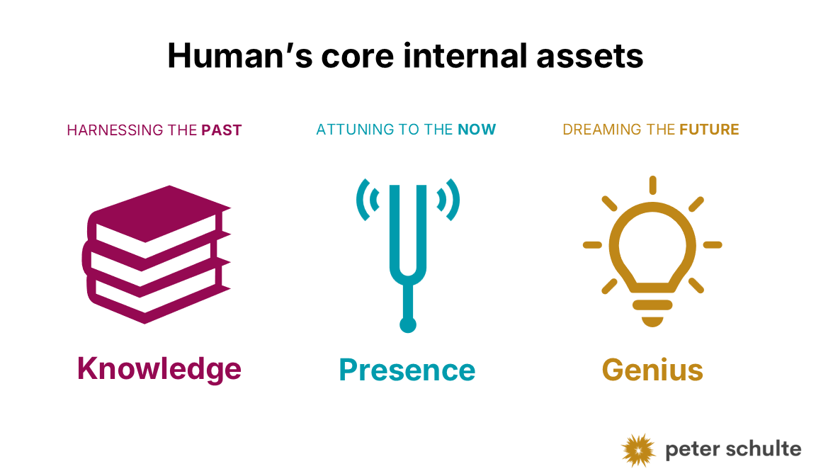 Human's core internal assets: knowledge, presence, genius, from article: What is genius