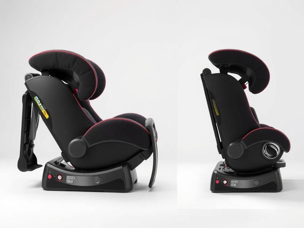 WAYB Pico folding travel car seat in folded and unfolded positions