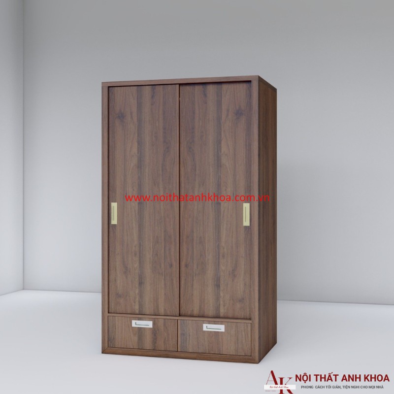 Tủ Quần Áo Cửa Lùa 2 Cánh Gỗ MDF Màu Óc Chó Giá Tốt