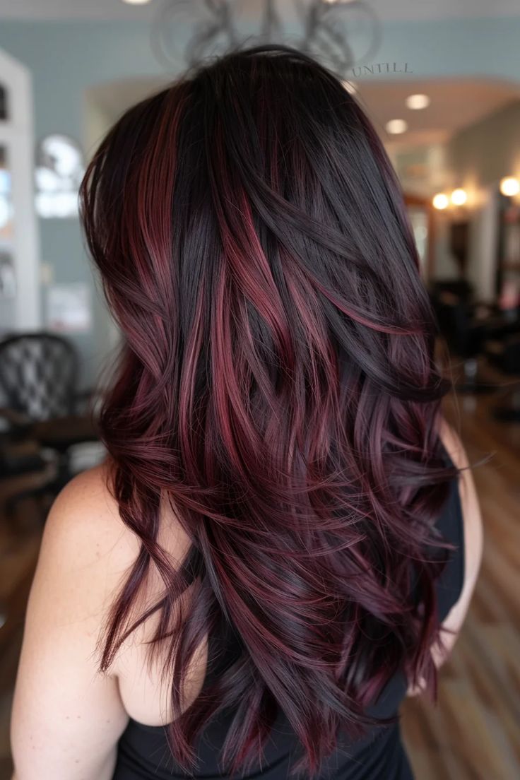 Soft Waves with Burgundy Balayage