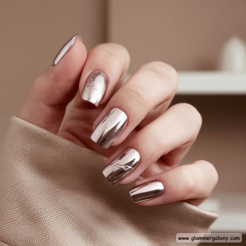 Classy Fall Nails having Subtle Neutral Chrome