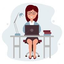 Premium Vector | Illustration a female office worker with a laptop sits at  a table clip art cartoon illustration