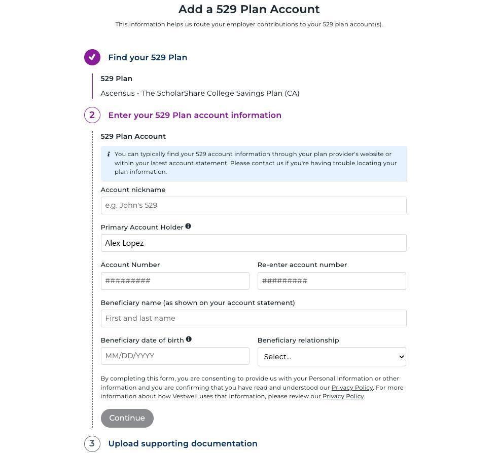 Enter your 529 plan account information