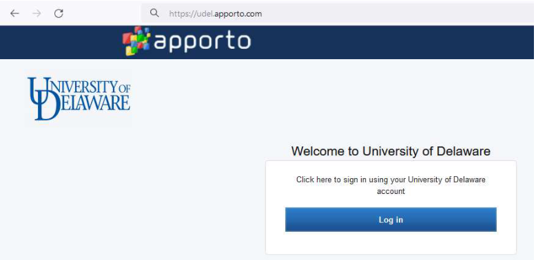 This is a picture of the Apporto login web page, which will be the site where you can open  the UD Remote Computer Labs.