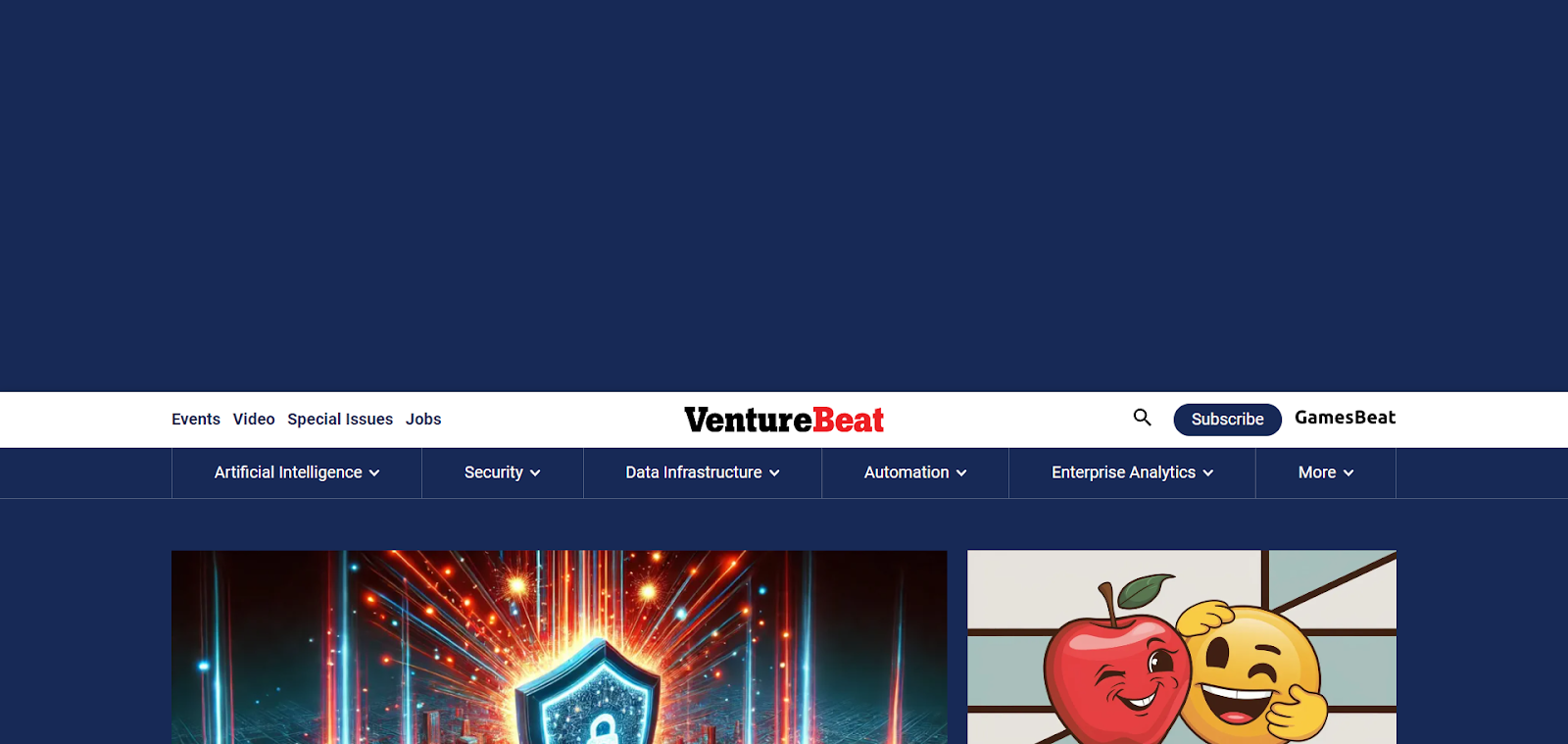 A screenshot of VentureBeat's website