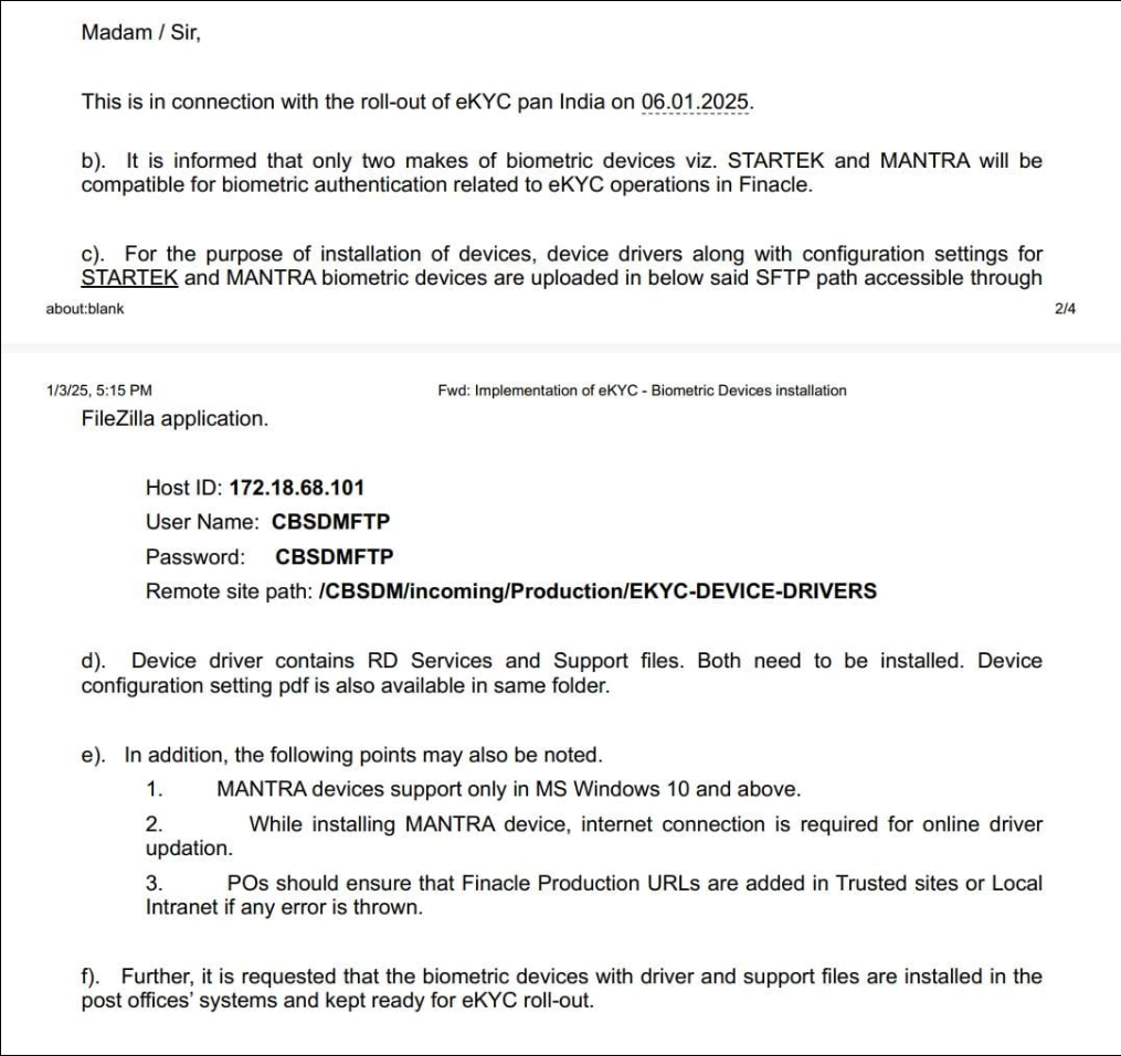 Implementation of eKYC Biometric Devices Installation in Post Offices