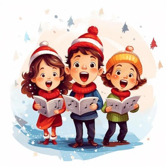 Joyful Melodies Happy Kids Christmas Singing in Musical Bliss White Color  Background | Premium AI-generated image